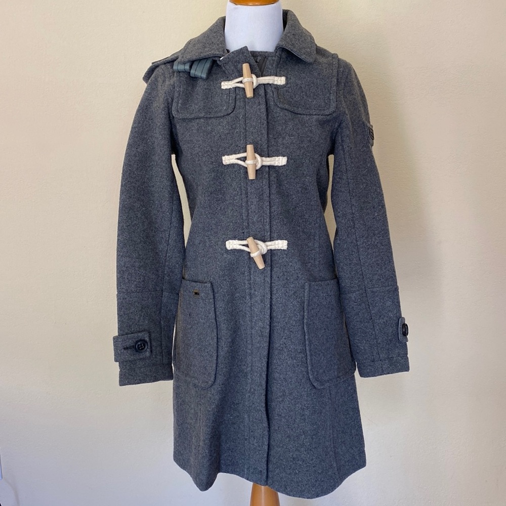 Womens Superdry Grey Wool Toggle Coat, Size Small